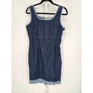 VTG Y2K Liz Claiborne Women's Blue Cotton Square-Neck Denim Dress Size 12